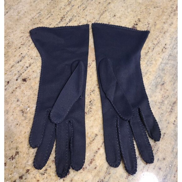 Vintage Size M Blue Nylon Stretch Formal 10.5" Long Gloves Stitching Detail - Picture 5 of 16